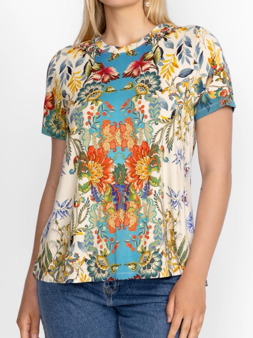 Johnny Was The Janie Favorite Short Sleeve Crew Neck Swing Tee - Picture 2 of 9